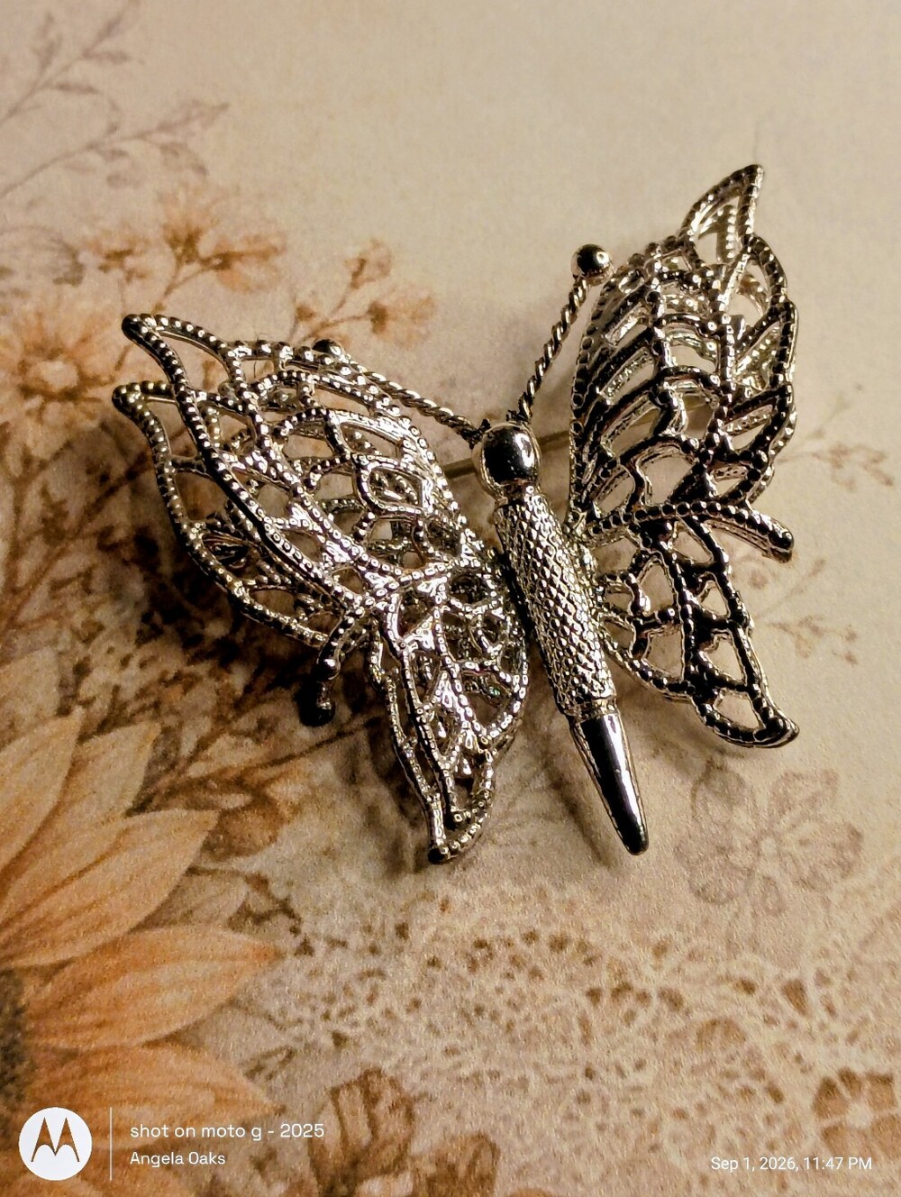 Vintage Monet Silver Tone Filigree Butterfly Brooch